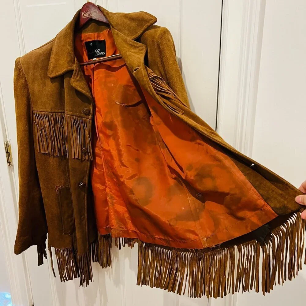 Lesco Leather Vintage 1970s Western Suede Fringe Biker Distressed Jacket Rancher